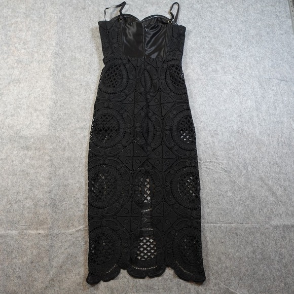Misha Dress Womens Extra Small Flora Crochet Black Midi Bustier Boning - Picture 4 of 12